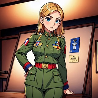 arafed a girl with uniform on a mannequin in a museum display, officers uniform, full uniform, full dress uniform, stylised military clothes, avant uniform, soldier clothing, general uniform, world war ii military style, wearing military outfit, military uniform, wearing a military uniform, ww 2, ww2, wearing military uniform, military outfit, army uniform, uniform