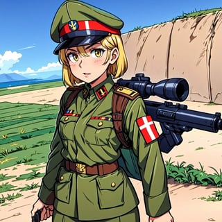 arafed soldier  girl in uniform with a gun and a rifle, full uniform, world war ii military style, ww2 era, ww 2, ww2, carrying mosin on back, wearing military uniform, soldier clothing, dieselpunk look, wearing russian ww 1 clothes, wearing a military uniform, 40's adventurer, full soldier clothing, wearing military outfit