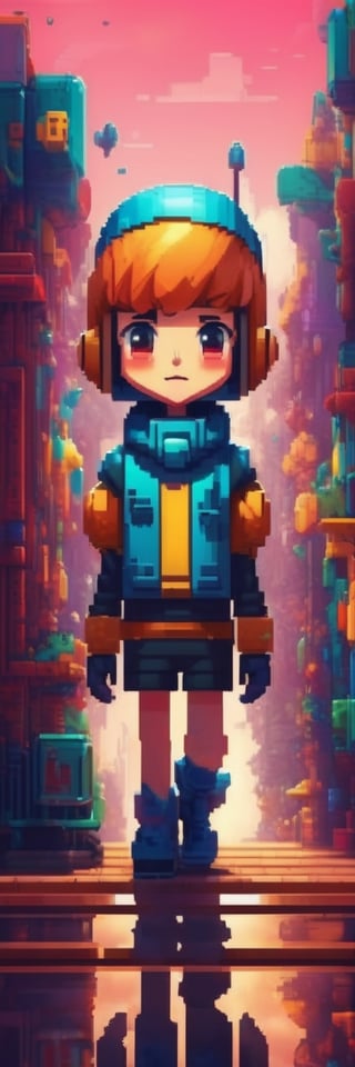 Pixel-Art Adventure featuring a boy: and a Robot Pixelated girl character, vibrant 8-bit environment, reminiscent of classic games.,Leonardo character portrait, highly-detailed symmetric face, dreamlike, smooth, sharp focus, HQ, illustration, digital painting, highly detailed, trending on artforum, artstation hq, behance hd



