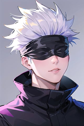 1boy, face boy 4k, beautiful face, bright face, (masterpiece), best quality, high resolution, highly detailed, ((Beautiful Face man)), high_resolution_face, ((Beautiful eyes)), Blue Eyes, purple Hoodi shirt, Gojo Satoru | Jujutsu Kaisen,SATORU GOJO ,SATORU GOJO,Blindfold,Black Jacket, blind_fold