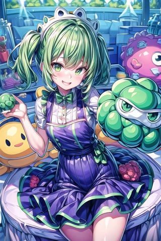 master piece, Cute, cauliflower, monster, Vegetable character, vivid colour, Energetic, Sparkling eyes, green color, Cheerful smile