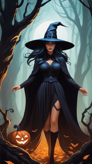 A mysterious witch, surrounded by trees with faces, beckons you into a mystical forest. Hidden creatures peer from the shadows, inviting you on an adventure like no other. This is Halloween time