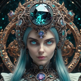 ((best quality)), ((masterpiece)), ((realistic,digital art)), (hyper detailed), Alice made of Space Gleaming Twinkling Alexandrite, Glistering, Ceramic, Tenacity, Bleaching, Hard to Find, Fantasy, Antique, Mystical and Occult,8K, HDR