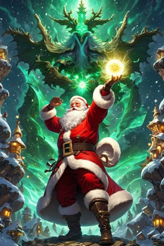 christmas, Santa Claus, nature, masterpiece, best quality, glowing, dual wielding, 32k, art style,SANTA CLAUS