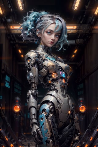 cgmech, beautiful eyes, upper body, underboob,  portrait, robot, armor, Hatsune Miku, neon light, 8K, RAW, best quality, masterpiece, ultra high res, colorful, (medium wide shot), (dynamic perspective), sharp focus , (depth of field, bokeh:1.3), extremely detailed eyes and face, beautiful detailed eyes, large breasts, (black gold, trimmed gear:1.2), (on a fururistic battlefield:1.2), ((masterpiece, best quality)), Detailed background, space exterior  ,,cyberpunk robot,mecha 🤖