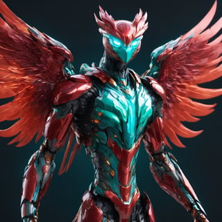 bio mechanical boy phoenix soaring, front facing, full body, front side, subsurface scattering, transparent, translucent skin, glow, bloom, Bioluminescent teal liquid,3d style,cyborg style,Movie Still,Leonardo Style, green and red coloring, vibrant, volumetric light
