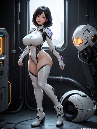 A woman, wearing white mechanical suit with black couplings, very tight and short on the body, gigantic breasts, very short blue hair, bangs in front of the eyes, ((((looking at the viewer, erotic pose interacting and leaning on an object)))), in a submarine, machines, robots, ((window showing the seabed)), ((full body):1.5). 16k, UHD, best possible quality, best possible detail, best possible resolution, ((Unreal Engine 5, professional photography):1), Super Metroid


standing and with a big ass, big and voluptuous breasts, sensual and erotic, front view, with a large and erotic sex, nude, full body, front view