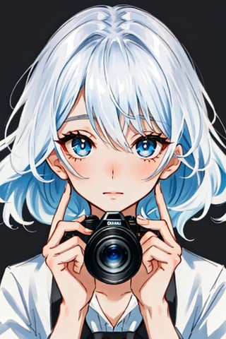 a young businesswoman, her eyes and face locked on camera lens, short image