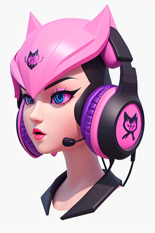 mascot gaming logo, logo design, mascot, icon , purple and pink, white background, vector art, 3d , flat vector, illustration, design, creative, gammer girl, wearing headset, mascot style , 3d