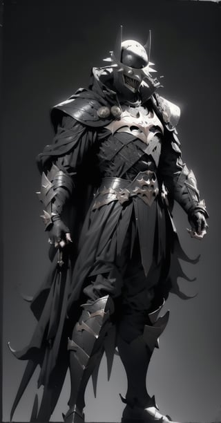 Batman who laughs, ((full-body_portrait)), ((dark room:1.4)), standing_up, upper_body knight armor, black armor, lower body knight armor,nijistyle