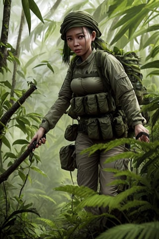 Award winning photo realistic high definition best quality 8k vietnamese ejerciti ready for an ambush hiding in the jungle