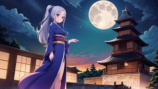 (Masterpiece, Best Picture Quality, Best Picture Quality Score: 1.3), (Sharpest Picture Quality), Perfect Beauty: 1.5, ((Girl standing on roof of Japanese castle at night)), (Kunoichi ninja costume), shining moon, fantastic scenery, Japanese castle, medieval, cute, one girl, moonlight,