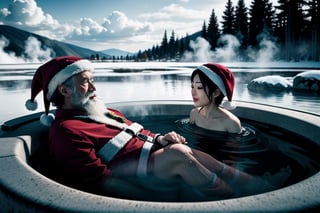 Santa in a Open-air hot springs,<lora:659111690174031528:1.0>