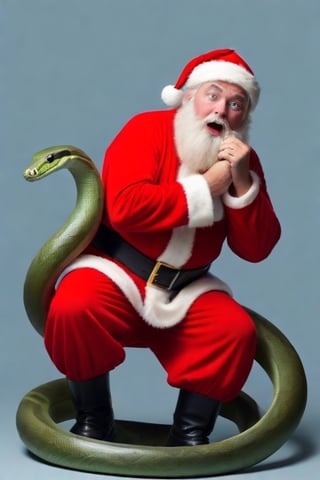 Santa scared of (snake), detailed snake,,<lora:659095807385103906:1.0>