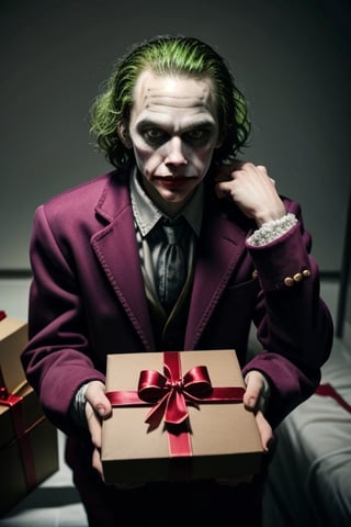 the Joker as a Santa Claus with gift box

,,<lora:659111690174031528:1.0>