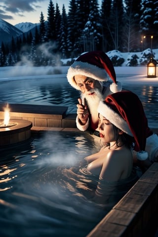 Santa in a Open-air hot springs,<lora:659111690174031528:1.0>