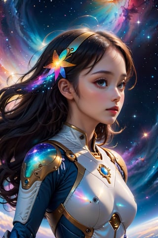 best quality, 8k, realistic, vibrant colors, high-res lighting,  galaxies, A girl floating in a space suit, breathtaking landscapes, ethereal atmosphere, sparkling stars, glowing nebulae, celestial wonders, surreal beauty, mesmerizing glow, cosmic journey, dreamlike scenes, tranquil depths, floating gracefully, immersive experience, mesmerizing visuals,  otherworldly creatures, graceful movements, enchanted world, celestial ballet, mystical ambiance, divine energy, celestial serenity, serene tranquility