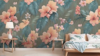 (Floral wallpaper, exotic tropical design illustration, colorful, vibrant design, crisp:1.5), (Best Quality:1.4), (Ultra-detailed), (extremely detailed beautiful face), (extremely detailed CG unified 8k wallpaper), High-definition raw color photos, Professional Photography, 
