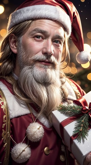 Illustration of a white-bearded Santa Claus grandfather and a girl, Christmas night, Realistic portrait, Amazing face and eyes, (Best Quality:1.4), (Ultra-detailed), (extremely detailed CG unified 8k wallpaper), Highly detailed, Christmas night, surrounded by warm light, smiling happily, Santa Claus grandfather brought many presents, white wallpaper, fireplace, Christmas, Christmas Ornaments, Christmas tree, the happiest time, highest image quality, highest resolution, depth of field,