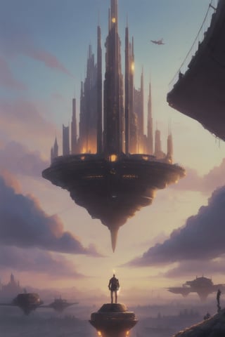 digital art of a floating city, futuristic architecture, rich city isolated, no home touch the ground, futuristic guards, by jordan grimmer, intricately detailed, fantasy landscape, concept art, sharp focus, magnificent, elegant, beautiful, dynamic lighting