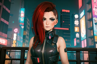 1 girl, red hair, brown eyes, nighty city, cyberpunk,