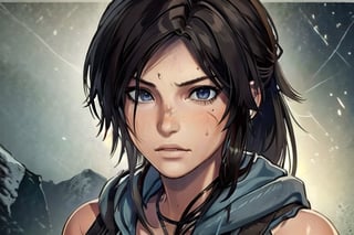 1 tomb raider, lara, photo of perfecteyes eyes, survivor, hero,  shipwrecks, bow drawn, aiming, close up,perfecteyes eyes, hero, survivor, hero, jungle, hooded, assassin, tactual,  snow, rain, jungle, ruins, tomb, lighting, bust, stealth, sexy, nude, clean, knife