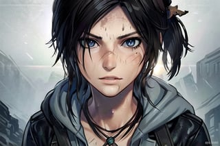 1 tomb raider, lara, photo of perfecteyes eyes, survivor, hero,  shipwrecks, bow drawn, aiming, close up,perfecteyes eyes, hero, survivor, hero, jungle, hooded, assassin, tactual,  snow, rain, jungle, ruins, tomb, lighting, bust, stealth, sexy, nude, clean, knife