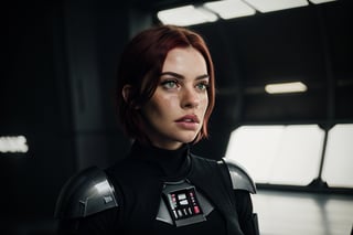  girl, photoreal , rule of thirds, dramatic lighting, dark bright red hair, short hair, detailed face, detailed nose, freckles, jedi temple background ,realism,realistic,raw,analog,woman,portrait,photorealistic,analog,realism, pale_skin_ green eyes, sexy, nose_pierced, star wars, full body, jedi robesl Star Wars, full body, lightsaber, at peace, stormtrooper, darth vader, darkness, jedi, wounded, full body, purple lightsaber, space, jedi, hero, mass effect, combat armour full body, gun, cut on lip, hero, the Empire, the darkside, full body, ready to fight, death awaits darth Vader fighting
