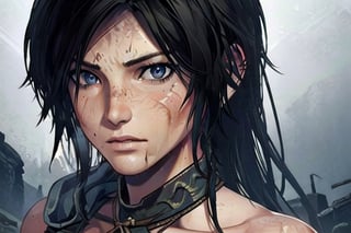 1 tomb raider, lara, photo of perfecteyes eyes, survivor, hero,  shipwrecks, bow drawn, aiming, close up,perfecteyes eyes, hero, survivor, hero, jungle, hooded, assassin, tactual,  snow, rain, jungle, ruins, tomb, lighting, bust, stealth, sexy, nude, clean, knife