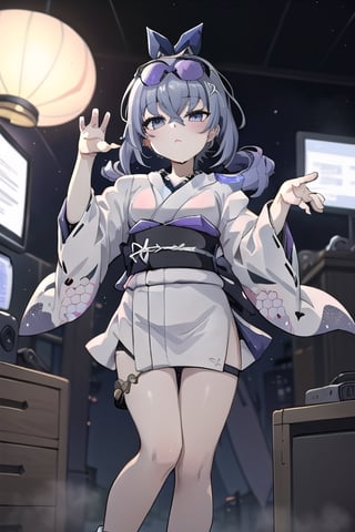 computer_background, high_resolution, best quality, extremely detailed, HD, 8K, 1_girl, figure_sexy,  SilverWolfV5, (white_kimono:1.6), Blora, apathetic, no_emotions,, (night:1.4), (dynamic_pose:1.4), 