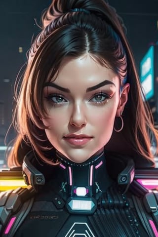 1 woman, close up, smile, cyberpunk, night city