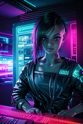 cyberpunk, neon lightsm night city, apartment tv, screen, computer