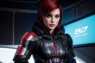 1 girl, sexy, combat armor, sselife, N7, Black hoodie, N7 smirk,Jane,Shepard, m