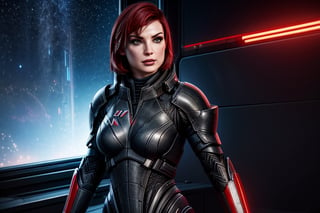 1 girl, sexy, combat armor, sselife, N7, future, mirrow, smirk,Jane,Shepard, militrary pose, badass, space, sexy, c