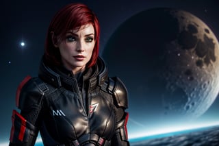 1 girl, sexy, combat armor, sselife, N7, Black hoodie, N7 smirk,Jane,Shepard, space, earth, the moon