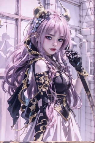 (masterpiece,  top quality,  best quality,  official art,  beautiful and aesthetic:1.2),  (1girl:1.3),  heterochromia , photorealistic,pink hair,aura the guillotine