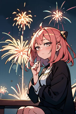 1girl, new year event, watching firework