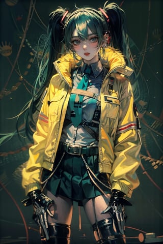 female, ((masterpiece, best quality, ultra detailed, absurdres):1.5),mikusound,,miku, hatsune_miku, skirt, holding,shirt, gloves, holding, hair between eyes, twintails, very long hair, closed mouth, standing, short sleeves, pantyhose, pleated skirt, necktie, collared shirt, belt, miniskirt, aqua eyes, blue skirt, black pantyhose, black shirt, aqua hair,head phone, photorealistic, viewed_from_above