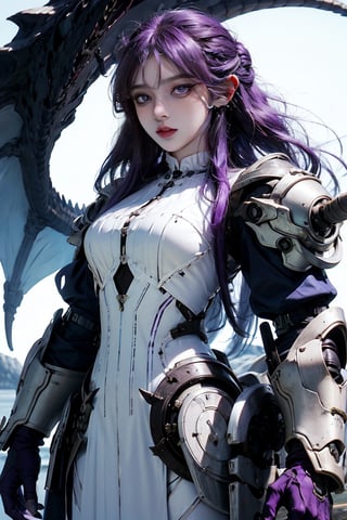 female, ((masterpiece, best quality, ultra detailed, absurdres):1, purple hair,retroartstyle,dragon ear,dragon mechanic,fern