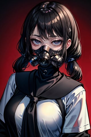 female, ((masterpiece, best quality, ultra detailed, absurdres):1.5), 1girl, beautiful, ZGirl, black uniform, school_uniform,ZGirl, wearing gas mask,gas mask,oil painting style