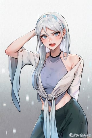 1girl, white hair, long hair, angry