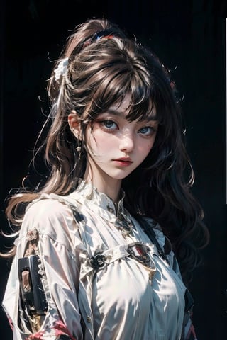 female, ((masterpiece, best quality, ultra detailed, absurdres):1.5) ,1girl, beautiful, ZGirl,orange eyes, white hair, midjourney portrait, chinese_clothes,ZGirl, full_body,dream_girl,Mecha body