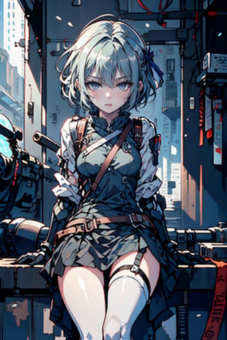 female, ((masterpiece, best quality, ultra detailed, absurdres),solo, 1girl,solo,small breasts,looking at viewer, heterochromia, skirt, black gloves, ,adress2, long dress, cybernetic,Pixel art