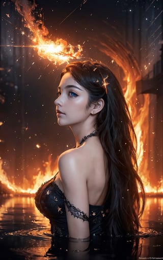(masterpiece,  top quality,  best quality,  official art,  beautiful and aesthetic:1.5),  medium shot, low angle, (1girl), princess dress, (topless:0.8), extreme detailed, (abstract,  fractal art), long hair, floating hair, highest detailed,  detailed_eyes,  big eyes, water, ice, fire,  lightning,  light_particles,  ,midjourney,fantasy00d