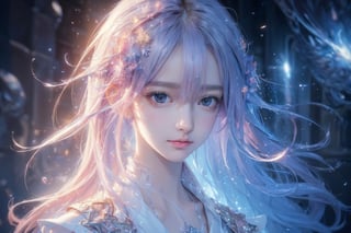 (masterpiece,  top quality,  best quality,  official art,  beautiful and aesthetic:1.2),  (1girl),  extreme detailed, (abstract,  fractal art:1.3), colorful hair, highest detailed,  detailed_eyes,  fire,  water,  ice,  lightning,  light_particles,  ghost
