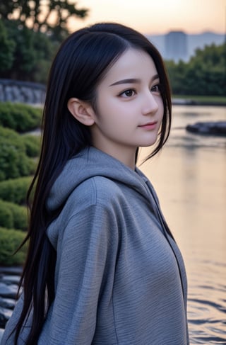 (a woman:1.4), (medium full shot:1.5), grey sweater with hoodie, masterpiece, extremely best quality, official art, cg 8k wallpaper, (Fantasy Style:1.1), (face focus, cute, best quality, 1girl, nature background, meadow, solo, standing, pixiv:1), 3d,  light particle, highly detailed, best lighting, pixiv, depth of field, (beautiful face), fine water surface, incredibly detailed, (an extremely beautiful), (best quality),,,<lora:659111690174031528:1.0>