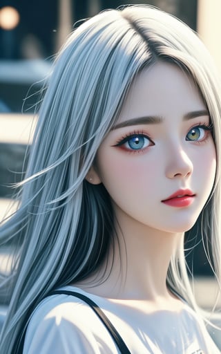 (8k, best quality, masterpiece:1.2),(best quality:1.0), (ultra highres:1.0), a beautiful girl, (heterochromia iridium:1.235), close shot, innocent face, big beautiful eyes, deep clear eyes, detailed eyelashes, mesmerizing iris colors, different iris color,  white hair, ,Holy light,<lora:659111690174031528:1.0>