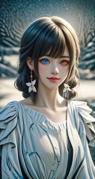 (8k, best quality, masterpiece:1.2),(best realistic quality:1.0), (ultra highres:1.0), RAW photo, a beautiful girl, (heterochromia iridium:1.35), close shot, innocent face, natural make up, beautiful big eyes, deep clear eyes, detailed eyelashes, mesmerizing iris colors, different iris colors, messy hair, shoulder, ,Holy light, sweet smile, smooth lighting, ,<lora:659111690174031528:1.0>