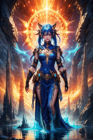(masterpiece,  top quality,  best quality,  official art,  beautiful and aesthetic:1.2),  medium full shot, (1girl), tiny and tall,  gorgeous goddess, extreme detailed, (abstract,  fractal art:1.3), colorful hair, highest detailed,  detailed_eyes,  fire,  water,  ice,  lightning,  light_particles,  ,midjourney,fantasy00d,DonMDj1nnM4g1cXL 