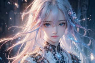 (masterpiece,  top quality,  best quality,  official art,  beautiful and aesthetic:1.2),  (1girl),  extreme detailed, (abstract,  fractal art:1.3), colorful hair, highest detailed,  detailed_eyes,  fire,  water,  ice,  lightning,  light_particles,  ghost
